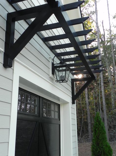 Pergola Over Garage, Garage Pergola Plans, Eyebrow Pergola, Garage Door Trellis, Window Pergolas, Garage Trellis, Door Pergola, Barn Remodel, House Awnings