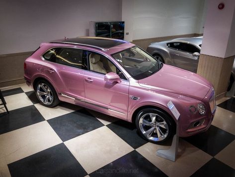 LunasAngel♡ Pink Bentley Bentayga, Pink Toyota, Pink Suv, Wrapped Cars, Pink Bentley, Pink Cars, Small Luxury Cars, Bentley Bentayga, Pink Luxury