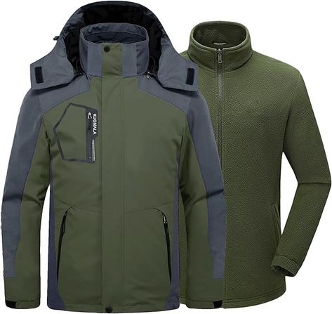 Amazon.com: Kugnala Mens Winter Skiing Jacket 3 in 1 Waterproof Warm Snow Fleece Lining Coat Hooded Windproof Jacket Green/Grey S : Clothing, Shoes & Jewelry Skiing Jacket, Winter Skiing, Sports Tops, Windproof Jacket, Mens Winter, Sports Top, Green Grey, Ski Jacket, Men Winter