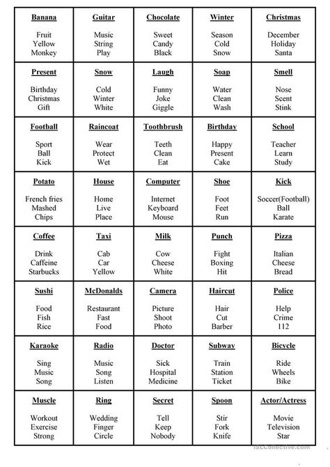 Taboo kids worksheet - Free ESL printable worksheets made by teachers Flyswatter Game, Kids Charades, Taboo Cards, Taboo Words, Taboo Game, Printable Games For Kids, Esl Games, Guess The Word, Speaking Activities