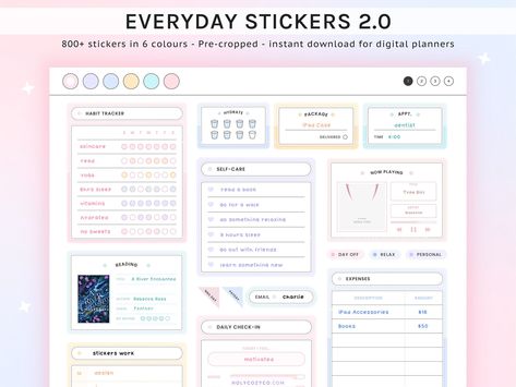 Digital Planner Sticker Book for Goodnotes Planner Widgets, Pre-cropped Everyday stickers 2.0 2024printableplanner #stylishplanner✍. Everyday Stickers, Daily Stickers, Planner Monthly Layout, Autumn Planner, Ipad Tips, Goodnotes Stickers, Month Stickers, Goodnotes Planner, College Tips