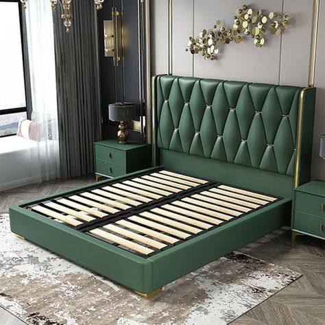 Bed Back Design, Bed Headboard Design, Solid Wood Bed Frame, Low Profile Bed, Girly Apartment Decor, Bed Frame Design, Queen Upholstered Bed, Sofa Bed Design, Leather Headboard