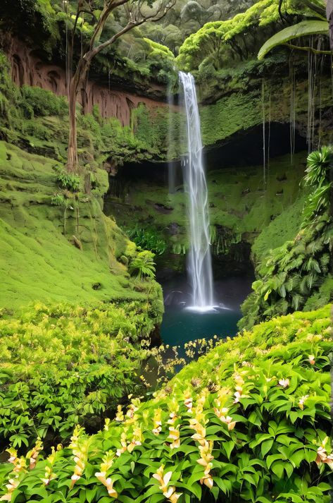 Escape to Waimea Valley, where a waterfall's melody serenades a clearing amidst volcanic walls and flowering vines. Find beauty inspiration in this Hawaiian paradise. #beautyinspiration22 #cosmetics #lifestyle Vibrant Makeup Looks, Waimea Valley, Cosmetic Inspiration, Vibrant Makeup, Travel Nature, Flowering Vines, Lush Greenery, Wedding Locations, Radiant Skin