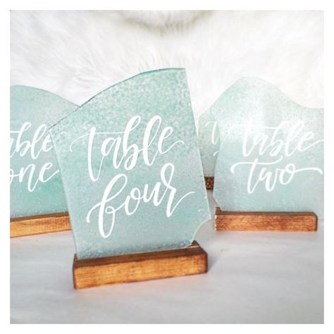 Sea Glass Table Numbers • Beach Wedding with Sea Glass Place Cards by... ❤ liked on Polyvore featuring home, home decor and sea glass home decor Glass Table Numbers, Sea Glass Table, Sea Glass Wedding, Glass Home Decor, Name Card Holder, Marble Wedding, Wedding Numbers, Glass Wedding, Glass Home