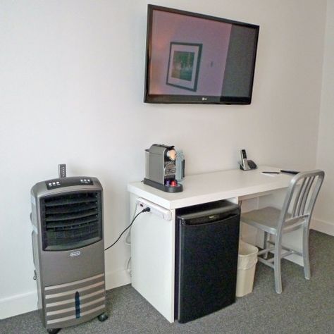 mini fridge under desk - Google Search Office With Mini Fridge, Mini Fridge Under Desk, Desk With Mini Fridge, Mini Fridge Cabinet, Vancouver Hotels, Custom Desk, Downtown Vancouver, Ocean Sky, Under Desk