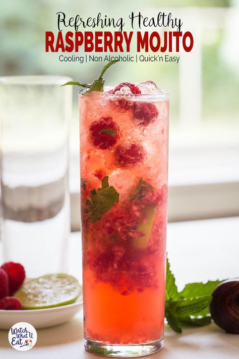 Raspberry Mojito Recipe, Mocktail Mojito, Mocktail Drinks, Raspberry Mojito, Mojito Mocktail, Summer Market, Pudding Shots, Alcohol Free Drinks, Drink Recipes Nonalcoholic