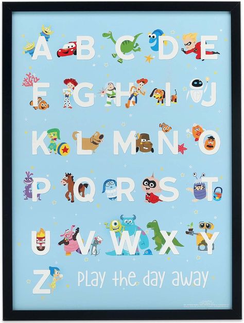 Disney Pixar official product: Let your favorite Pixar characters teach you a little something with this full-color wall decor. Featuring characters from Toy Story, Cars, The Incredibles, and many other beloved Pixar movies, this decor is sure to bring a smile to your face each and every day. Places to Use: Use this fun wall art to bring all the joy of your child's favorite characters to the wall of his or her play room, bedroom, or game room. Size: 16.25" W X 23.875" H Pixar Bedroom Ideas, Disney Theme Playroom, Disney Theme Room, Disney Themed House, Pixar Bedroom, Disneyland Nursery, Pixar Room, Pixar Nursery, Disney Playroom