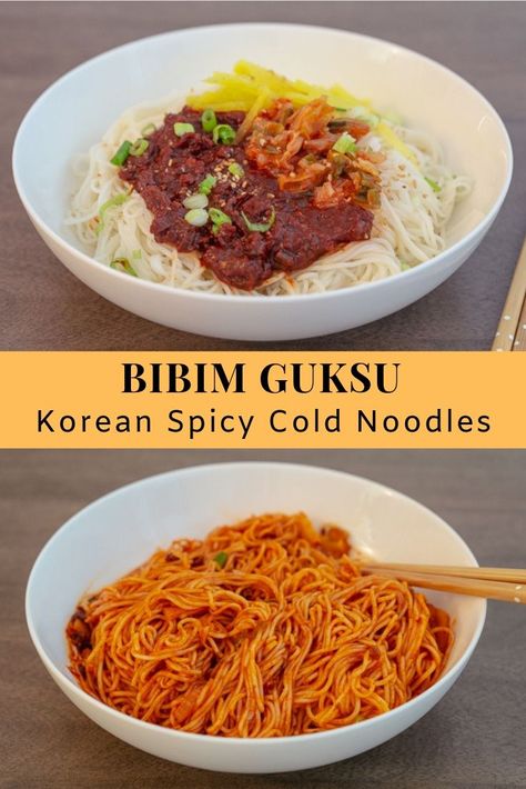 Bibim guksu (Korean Spicy Cold Noodles) Spicy Cold Noodles, Bibim Guksu, Best Korean Food, Korean Ground Beef, Ground Beef And Rice, Easy Korean Recipes, South Korean Food, Korean Noodles, Cold Noodles