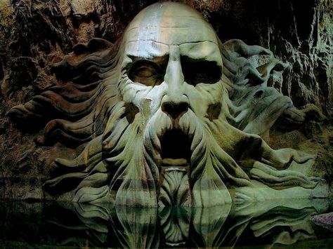 Salazar Slytherin was a pure-blood wizard of medieval times. He was a Parselmouth (a wizard with... The Chamber Of Secrets, Lily Potter, Slytherin House, Potter Facts, Chamber Of Secrets, Slytherin Aesthetic, Tom Riddle, Harry Potter Facts, Stone Statues