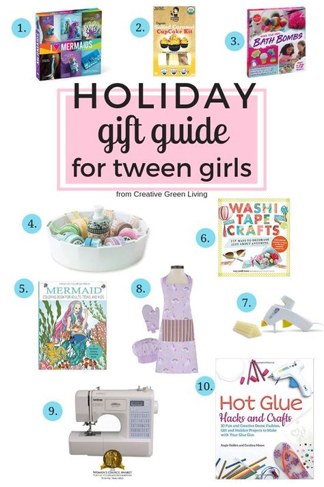 Need Christmas gift ideas for girls? These creative gifts for tween and young teen girls will help them make awesome DIY projects, have fun in the kitchen, make bath bombs for mom and more! #creativegreenchristmas #creativegreenliving #tweens #youngteens #tweengifts #teengifts #christmasgiftideas #giftguide Organic Cupcakes, Mermaid Coloring Book, Christmas Gifts For Teen Girls, Mermaid Crafts, Birthday Gifts For Teens, Bake Cookies, Christmas Gifts For Girls