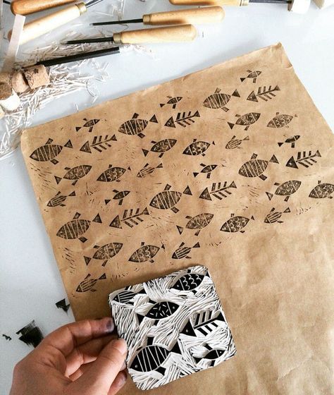 25+ best ideas about Linocut prints on Pinterest | Lino prints ... Fish Printmaking, Art Examples, Linocut Printmaking, Lino Art, Hand Carved Stamps, Stamp Carving, Linocut Art, Handmade Stamps, Fabric Stamping