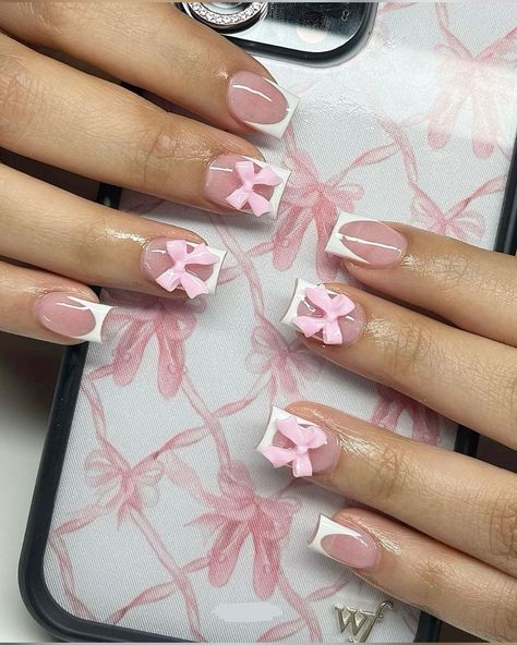 Nail Video, Gel Nails French, Bow Nails, Cute Simple Nails, Colored Acrylic Nails, Girly Acrylic Nails, Cute Acrylic Nail Designs, Really Cute Nails, Soft Nails