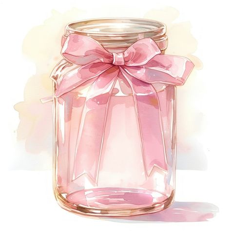 Mason Jar Aesthetic, Coquette Background, Jar Watercolor, Background Pastel, Pickle Jar, Pickle Jars, Soft Aesthetic, Free Design Resources, Glass Jar