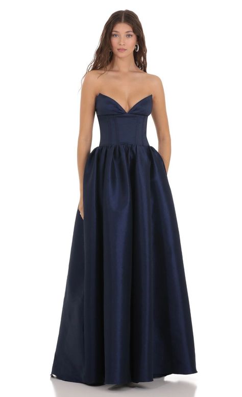 Corset Strapless Gown Dress in Navy -  #corset #Dress #Gown #Navy #Strapless Lucy In The Sky, Strapless Gown, Gown Dress, The Sky, Hand Washing, Angeles, Hand Wash, Maxi Dress, Navy