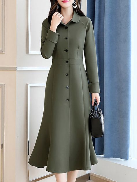 Woollen Dresses, Collar Work, Best Formal Dresses, Fashion Dress Up Games, Midi Dress Work, Dresses Work, Formal Shirt Dress, Long Sleeve Dress Formal, Long Sleeve Casual Dress