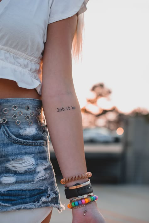 Let It Be Beatles Tattoo, Simple Beatles Tattoo, Let Go Tattoo Ideas, Beatles Tattoo Minimalist, The Beatles Tattoo Ideas, Be Free Tattoo, Let It Be Tattoo Ideas, Beatles Inspired Tattoos, Free Spirit Tattoo