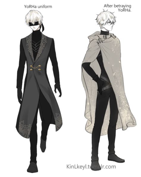 NieR Automata OC, made by "KinLkeyl" @tumblr Assassin Clothes Male, Fanasty Outfits Male, Anime Cloak Outfit, Black Assassin Outfits Male, Nier Automata Oc, Male Fantasy Clothing Hunter, Male Fantasy Clothing Design Black, 9s Nier Automata, Nier Automata 9s