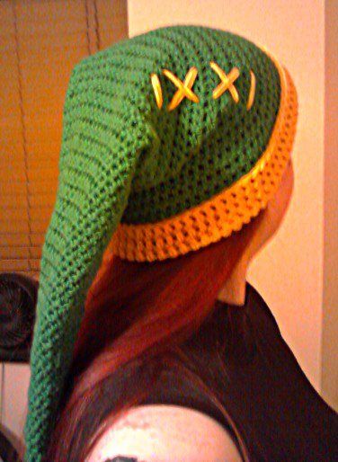 LARPkitten's Crafty Things - Legend of Zelda - Link Hat (Crochet Pattern) @Ashley Bronander should I make this for Aaron? Link Hat Crochet Pattern, Crochet Link Hat Pattern Free, Link Hat Crochet, Link Crochet Hat Zelda Free Pattern, Link Hat Crochet Pattern Free, Crochet Link Hat, Crochet Cosplay Pattern Free, Knitting Projects Hats, Hat Crochet Pattern Free