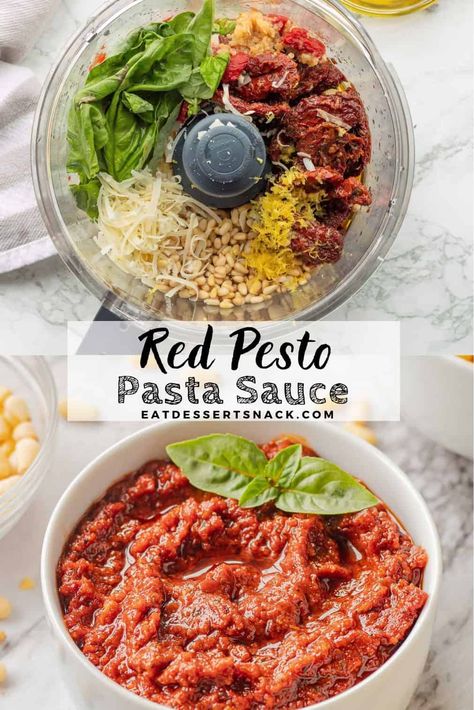 Red Pesto Sauce or pesto rosso is made with sun-dried tomatoes,  and is a great 15 minutes pasta recipe. It's a unique pasta sauce recipe that is so easy to make and seems really fancy. Pesto Recipe Pasta, Red Pesto Recipe, Pesto Uses, Autumn Pasta Recipes, Unique Pasta, Red Sauce Recipe, Fall Pasta, Italian Pasta Sauce, Pasta Sauce Recipe