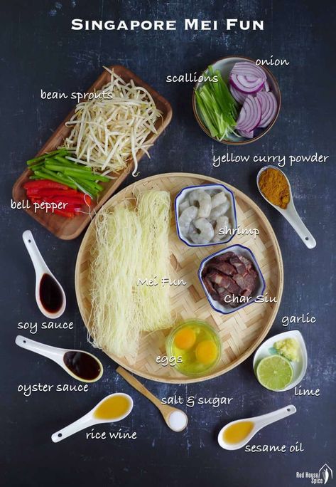 Mei Fun Recipe, Singapore Rice, Singapore Rice Noodles, Mei Fun, Substitute Ideas, Soy Sauce Eggs, Rice Noodle Recipes, Chinese Bbq Pork, Fried Noodles