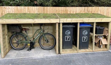 Bike Storage Front Garden, Outside Bike Storage, Garden Bike Storage, Bicycle Storage Shed, Garage Velo, Outdoor Bike Storage, Bike Shelter, Bin Shed, Range Velo