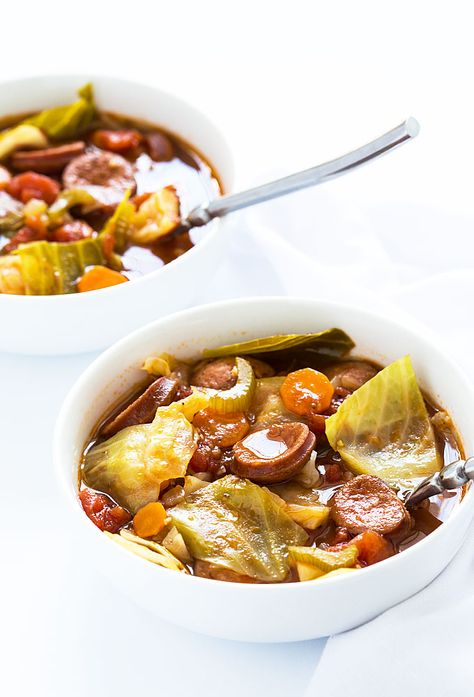 Smoked Sausage and Cabbage Soup - So hearty and full of smoked sausage and healthy veggies!  #sausage #soup #cabbage Smoked Sausage Cabbage, Smoked Sausage And Cabbage, Sausage And Cabbage Soup, Soup With Smoked Sausage, Cabbage And Smoked Sausage, Cabbage Sausage, Soup Cabbage, Sausage Cabbage, Sausage And Cabbage