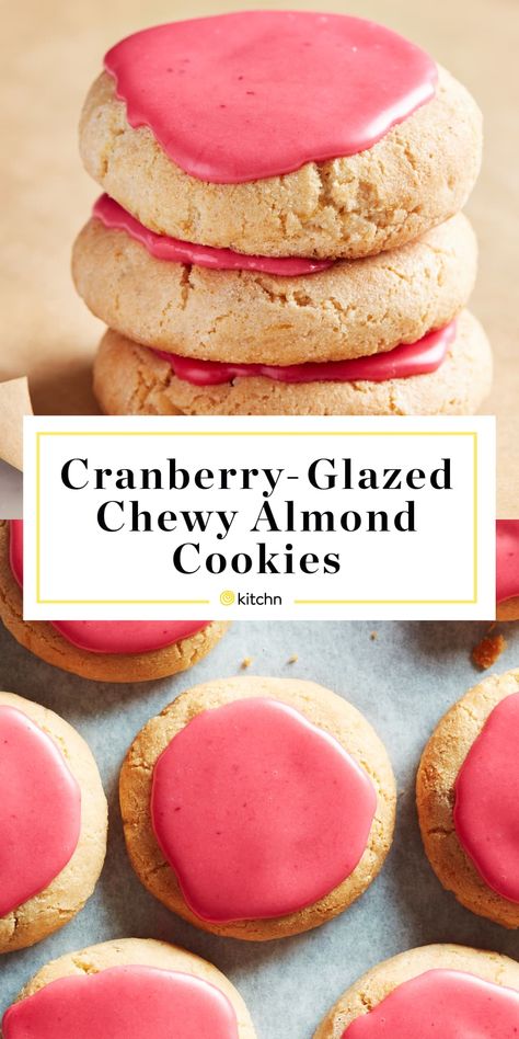 Chewy Almond Cookies, Cranberry Glaze, Christmas Menus, Cookie Glaze, Cranberry Dessert, Almond Meal Cookies, Sweet Bites, Cranberry Almond, Chewy Cookies