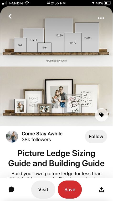 Shelves About Couch, Pictures Shelf Ideas, Above Bed Picture Ledge, Floating Shelves With Pictures Living Room, Shelf With Frames Above Bed, How To Decorate Shelf Above Couch, Above Tv Photo Display, Floating Shelf Pictures, Long Floating Shelves Living Room Above Couch