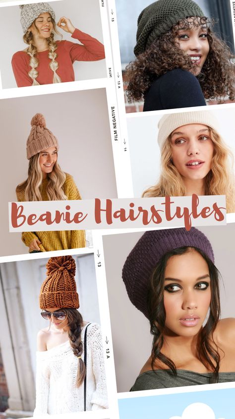 Stay Warm, Look Cool: Stylish Winter Hairstyles With Beanies Hair Ideas With Winter Hat, Hairstyles With A Hat Winter, Beanie Styles For Women, Pigtails With Beanie, Hairstyle With Beanie Winter, Hairstyle With Hat Winter, Beanie Hat Hairstyles Long Hair, Cute Beanie Outfits Winter Casual, Hairstyles With A Beanie Winter