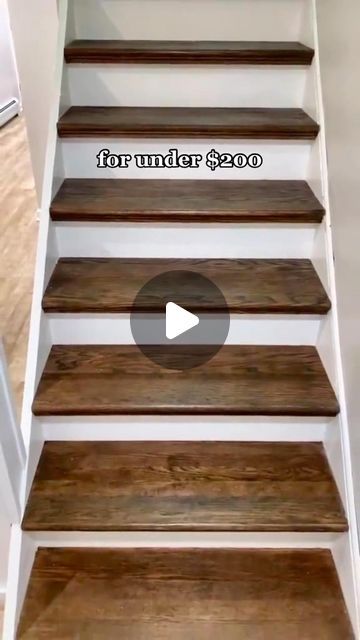 Claudia & Jimmy | creating a casa | DIY on Instagram: "This project cost under $200, super easy stair makeover..should we have kept the natural wood color? 

#diy #stairmakeover #renovation #homerenovation #diyhomedecor #homeimprovement #homedecor #diyhomedecor #reno #homedesign #beforeandafter #painting #stairs

@flooranddecor @minwaxusa" Painted Stair Tread Ideas, Painted Stair Risers Ideas, How To Paint Stairwell, Painted Wood Stairs, Painted Stair Risers, Painting Stairs, Stairs Diy, Diy Stairs Makeover, Stair Makeover