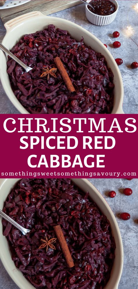 This vibrant, slow cooked braised red cabbage has a delicious sweet and sour flavour that goes incredibly well with roast meat or sausages. It's a perfect side dish for your holiday table! #spicedredcabbage #braisedredcabbagerecipe #christmasspicedredcabbagerecipe #redcabbagerecipeslowcooked Red Cabbage Christmas Recipes, Christmas Red Cabbage Recipe, Slow Cooked Red Cabbage, German Braised Red Cabbage, Christmas Red Cabbage, Recipe Red Cabbage, Christmas Cabbage Recipes, Sweet And Sour Red Cabbage Recipes, How To Cook Red Cabbage