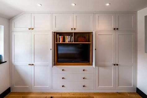 Wardrobe Closet With Tv Space, Built In Bedroom Closet Wall, Custom Wardrobe Built Ins Master Bedrooms, Built In Wardrobe With Bench, Built In Bedroom Cabinets With Tv, Bedroom Wardrobe Ideas With Tv, Tv Inside Wardrobe, Fitted Wardrobes With Tv, Built In Tv Wall Unit Bedroom