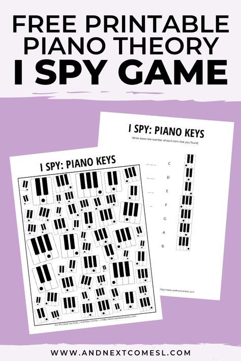 Piano Theory Worksheets, Piano Practice Chart, Music Games For Kids, Piano Teacher Resources, Piano Theory, Piano Worksheets, I Spy Printable, Piano Teaching Games, Music Theory Games