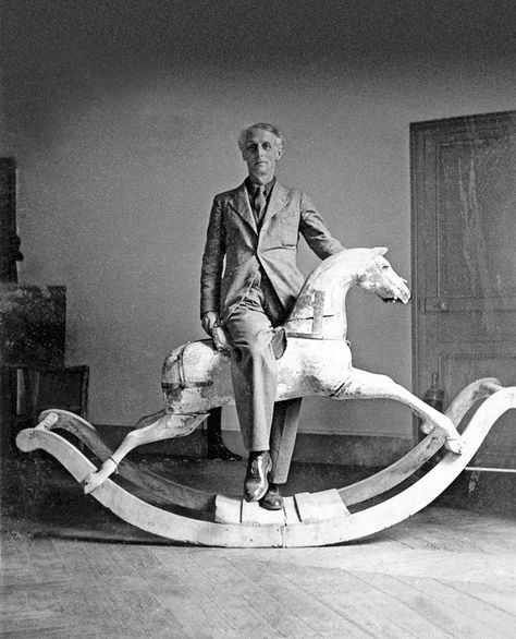 The surrealist Max Ernst on his rocking horse in Paris in 1936. Ludwig Meidner, Dada Movement, Nickolas Muray, Dorothea Tanning, George Grosz, Feminist Artist, Peggy Guggenheim, Wooden Rocking Horse, Max Ernst