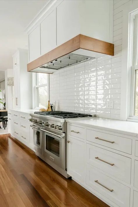 Wood Range Hood Cathedral Ceiling, Kitchen Hood Without Upper Cabinets, Kitchen Hood In Front Of Window, Concealed Rangehood With Open Shelves Either Side, Kitchen Island Vent Hood, Built In Stove Hood, Hidden Range Hood Ideas, Range In Front Of Window, Large Kitchen Hood