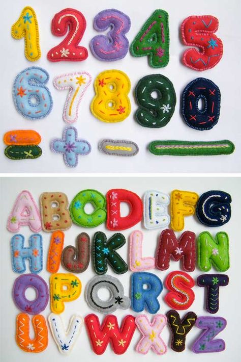 Diy Fabric Letters, Embroidered Felt Letters, Felted Letters, Felt Alphabet Letters, Felt Numbers, Felt Lettering, Felt Alphabet, Nightmare Before Christmas Characters, Felt Toys Patterns