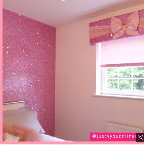 Glitter Wallpaper Bedroom, Wallpaper Room Ideas, Hot Pink Room, Glitter Bedroom, Girls Room Paint, Pink Bedroom Walls, Girls Bedroom Wallpaper, Girls Room Wallpaper, Wallpaper Glitter