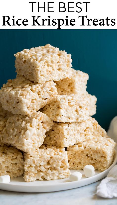 Rice Krispie Treats - Made with the perfect ratios of cereal, marshmallows and butter. The fastest, no-bake treat that never disappoints! #ricekrispietreats #nobake #dessert #treat #recipe Essen, Oreo Rice Krispie Treats, Homemade Rice Krispies, Krispie Treats Christmas, Sweet Chex Mix, Sweet Chex, Pumpkin Rice Krispie Treats, Crispy Treats Recipe, Homemade Rice Krispies Treats