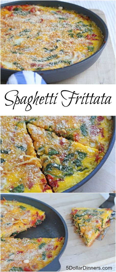 Spaghetti Frittata - $5 Dinners | Recipes, Meal Plans, Coupons Spaghetti Frittata, Fritata Recipe, Pasta Frittata, Fritatta Recipe, Leftover Spaghetti, Easy Frittata, Skillet Dinner Recipes, Easy Spaghetti, Frittata Recipe