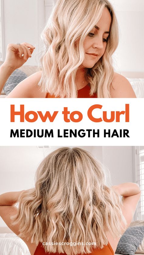 Wavy Hair For Medium Length, How To Style Hair Wavy Loose Curls, Curling Medium Layered Hair, Hair Styling For Medium Length Hair, Styling Medium Length Curly Hair, Curling Styles For Medium Hair, Medium Length Hair Styles Curling Iron, Bottom Curls Hair Medium, How To Style Collarbone Length Hair