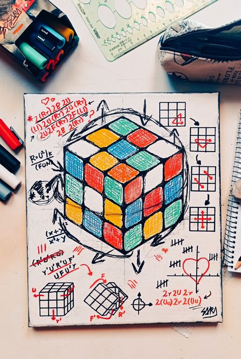 Rubix Cube Sketch, Rubiks Cube Drawing Sketch, How To Draw Rubik Cube, Rubiks Cube Art Drawing, Rubik Cube Drawing, Cool Rubiks Cube, Rubix Cube Drawing, Rubik’s Cube, Rubix Cube Aesthetic