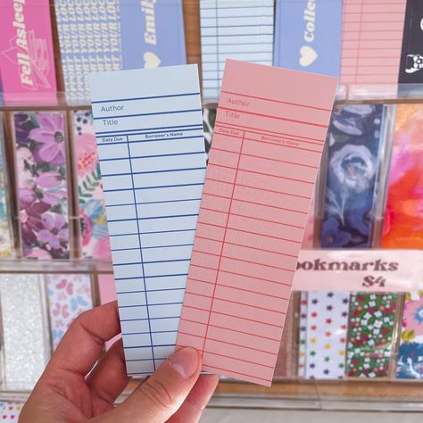 Library Book Card Bookmark - Faire Book Business Card, Pink Bookstore, Bookmark Storage, Card Bookmark, Bookmark Collection, Book Tok, Dream Library, Merch Design, Craft Space