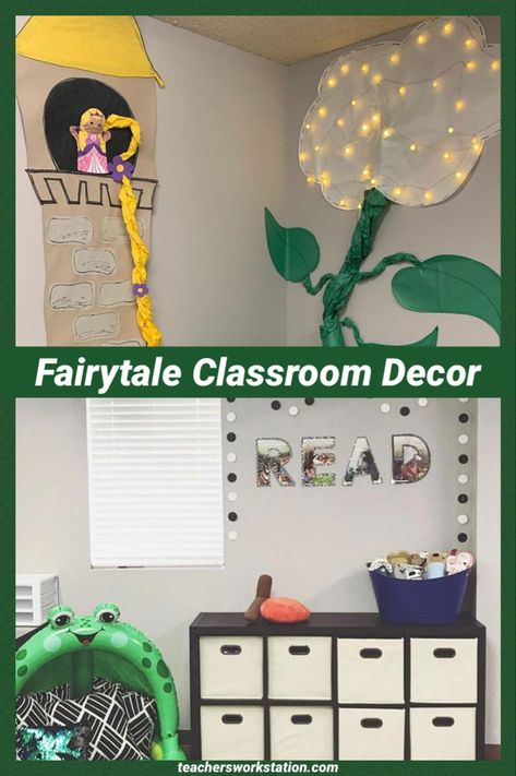 Fairytale Decorations Diy, Fairytale Classroom Door, Fairytale Classroom Decorations, Storybook Classroom Theme, Daycare Themes Rooms, Fairytale Bulletin Board Ideas, Fairytale Classroom Theme, Fairy Tale Classroom Theme, Storybook Classroom