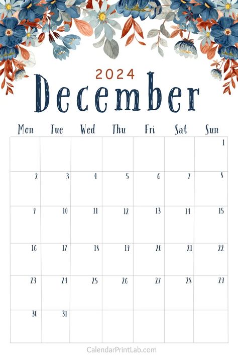 Floral December 2024 Calendar December Calender 2024 Printable, December 2024 Calendar Printable, Calendar Printables 2024, December 2024 Calendar, December Calendar 2024, December Template, Free Printable Calender, Printable Calender, Calender Printables