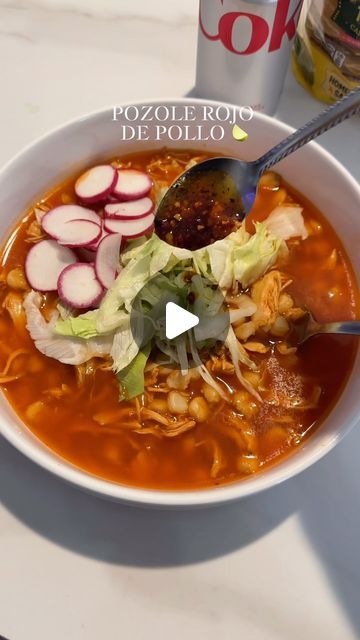 Reyna Luna on Instagram‎: "Pozole Rojo De Pollo 🍋‍🟩✨😍
Ingredients: ᡣ𐭩
- 1 Onion 🧅 
- 1 Whole Garlic 🧄 
- Tablespoon Salt 
- 1 Bay Leaves 
- 1/2 tbsp Oregano
- 4 chicken breast’s 
- Chicken bouillon 
- Hominy’s (Juanita’s food)
- Menudo Spice Mix 
Sauce: 
- 4 Chile de Árbol 
- 11 Chile Guajillos
- 3 cloves 
- Oregano 
- Black Pepper 
- Salt 
Toppings: (optional)
- lettuce or cabbage 
- 3 chopped Radish
- 1 chopped Cilantro 
- 1 Chopped Onion 
#pozole #pozolerojodepollo #pozolerojo #howtomakepozole #pozolerecipe #pozoleverde #pozolereceta #sahm #latinacontentcreator"‎ How To Make Pozole Chicken, Mexican Pozole Recipe Chicken, Red Posole Recipe Chicken, Chicken Posole Recipe Easy, Chicken Posole Recipe Red, Easy Posole Recipe Chicken, Pozole Toppings, Easy Pozole Recipe Chicken, Pazole Soup Chicken Easy