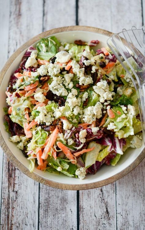 When it comes to flavor, this recipe for Copycat Outback Steakhouse Blue Cheese Pecan Chopped Salad doesn't hold back! This salad can be served as a main dish. Outback Steakhouse Recipes, Outback Recipes, Blue Cheese Salad Dressing, Pecan Salad Recipe, Copycat Outback, Blue Cheese Vinaigrette, Cheese Salad Dressing, Steakhouse Recipes, Blue Cheese Salad