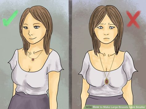 Image titled Make Large Breasts Look Smaller Step 5 How To Minimize A Large Bust, Outfits For Girls With Big Chest, Outfits Big Busted, Best Tops For Big Busted Women, How To Style Large Bust, Best Shirts For Big Busted Women, Saggy Breast Outfits, How To Dress A Large Bust, Fashion For Large Breasted Women