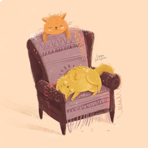 Cute cats. Cozy illustration. cats are sleeping on the armchair #cats #sleep #sleeping #armchair  #christmas #cute #kitty #illustration #art Cozy Cat Illustration, Armchair Illustration, Sleeping Cat Illustration, Toast Illustration, Sleeping Illustration, Cat Illust, Kitty Illustration, Cozy Illustration, Reading Armchair