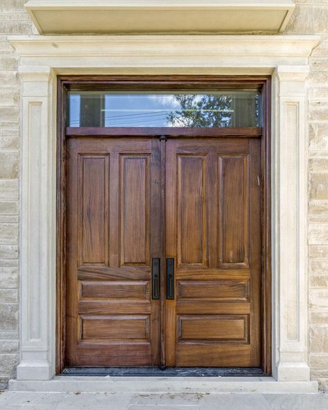 Having two entry doors side-by-side creates a beautiful symmetrical aesthetics 💯 . 🚪| Double Door with Transom 🪵| Sapele Mahogany 📍|… | Instagram Wooden Double Door Entrance, Double Door With Transom, Double Entry Doors Wood, Wooden Double Front Doors, Door With Transom, Double Front Entry Doors, Wooden Double Doors, Double Door Entrance, Double Front Doors