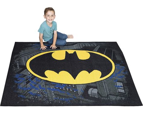 Comic Themed Room, Batman Themed Room, Batman Diy, Batman Design, Batman Room, City Backdrop, Bat Symbol, Kids Room Furniture, Floor Safe